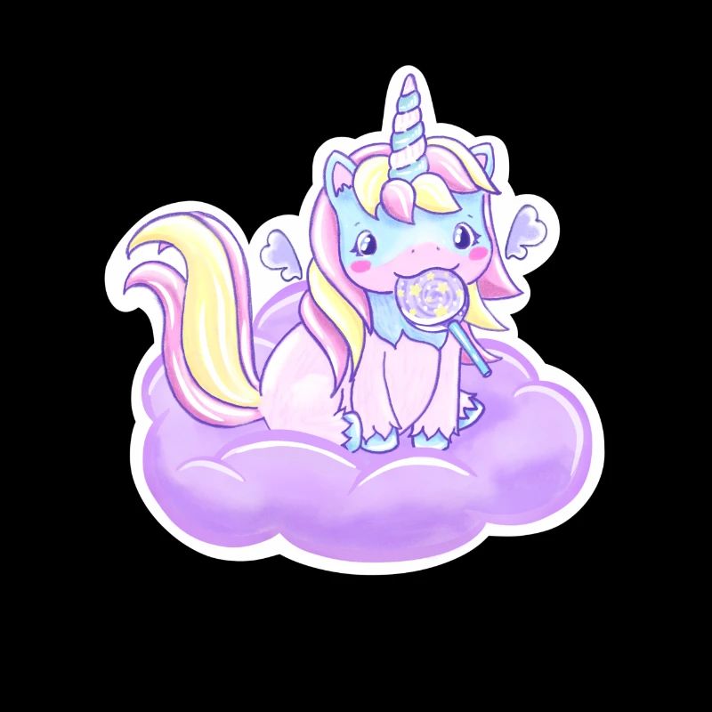 Cute Chubby Unicorn ~ Einhorn mit Lolli auf Wolke