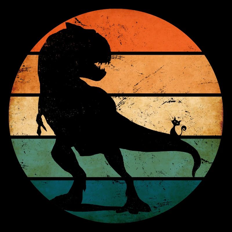 Funny Cat T-Rex Dinosaur Vintage Retro Sunset