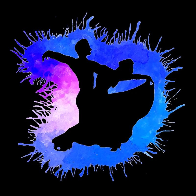 Standard Dance Couple Watercolor Gradient Neon Blue