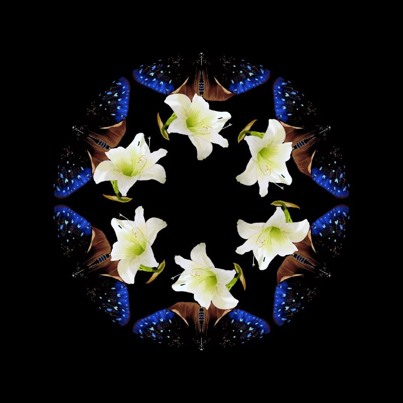 Blue butterfly with lilies