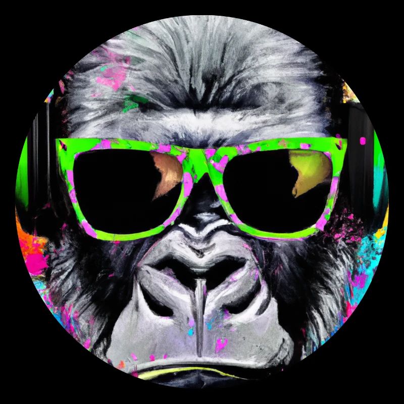 Gorilla mit Kopfhörer und Sonnenbrille