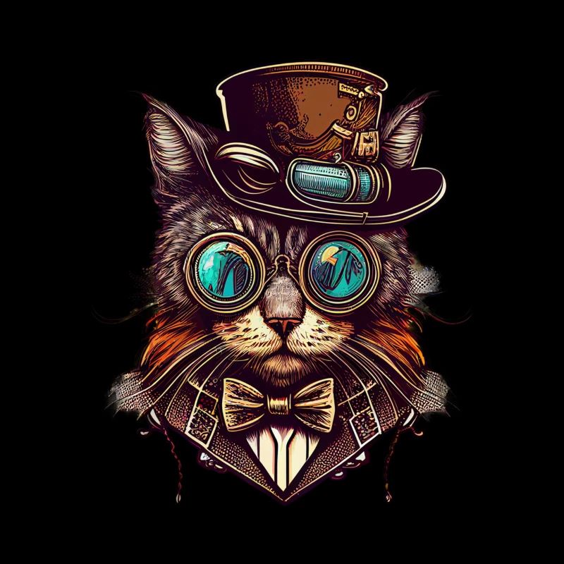 Steampunk Katze mit Hut und Brille