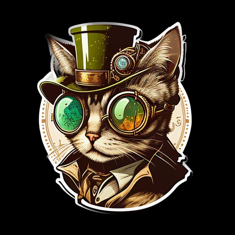 Steampunk cat with hat and glasses