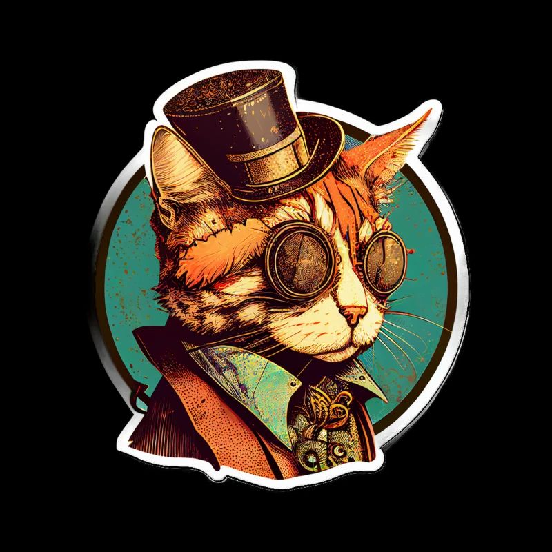 Steampunk cat with hat and glasses