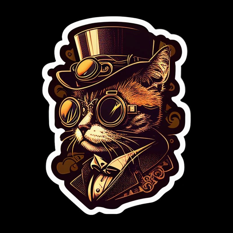 Steampunk cat with hat and glasses