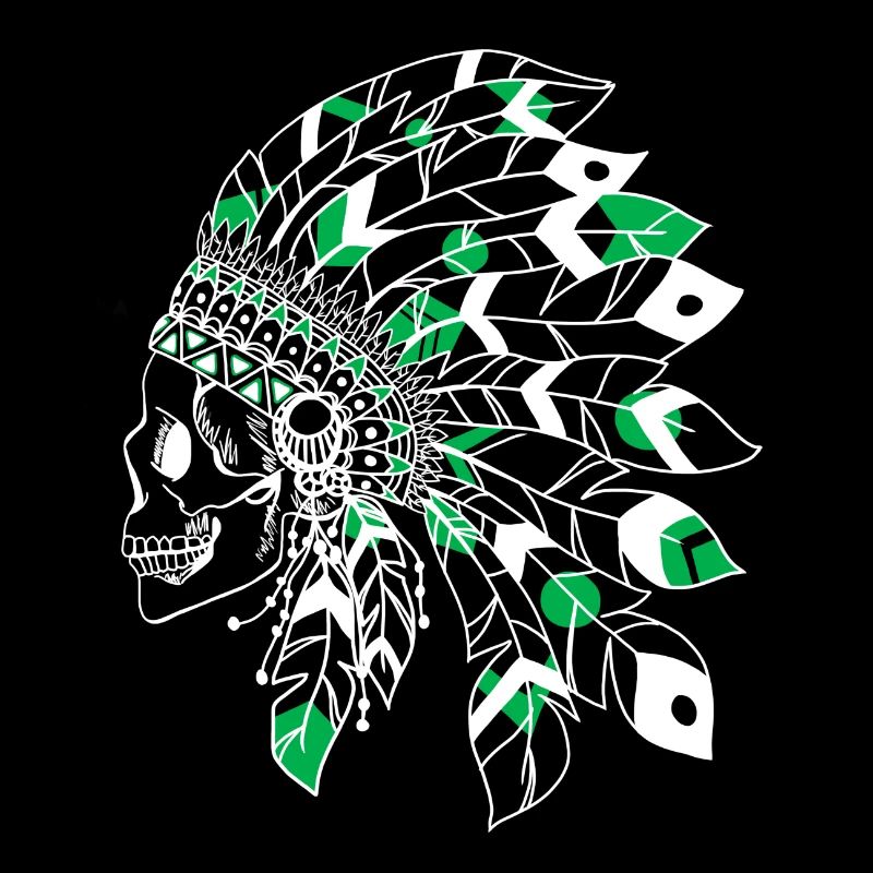crâne avec coiffe indienne blanc et vert
