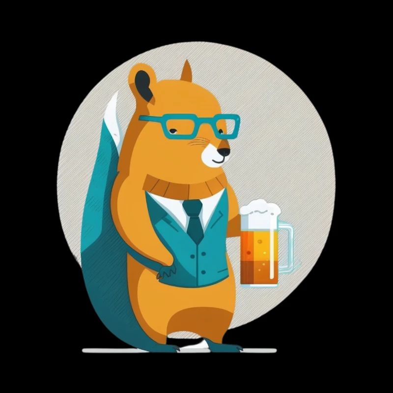 Drôle d’écureuil avec de la bière et des verres