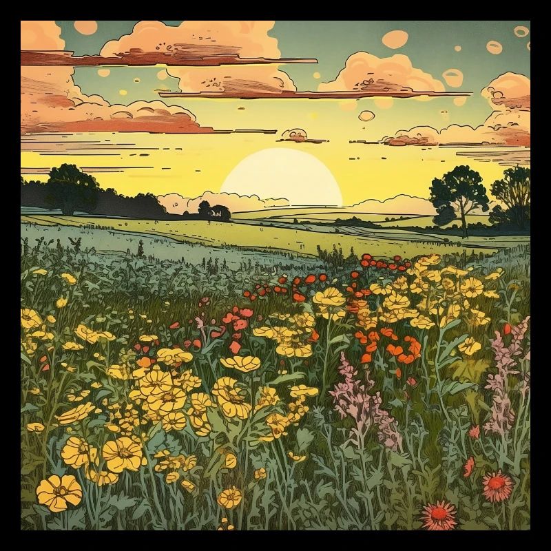 Champ de fleurs un soir d’été