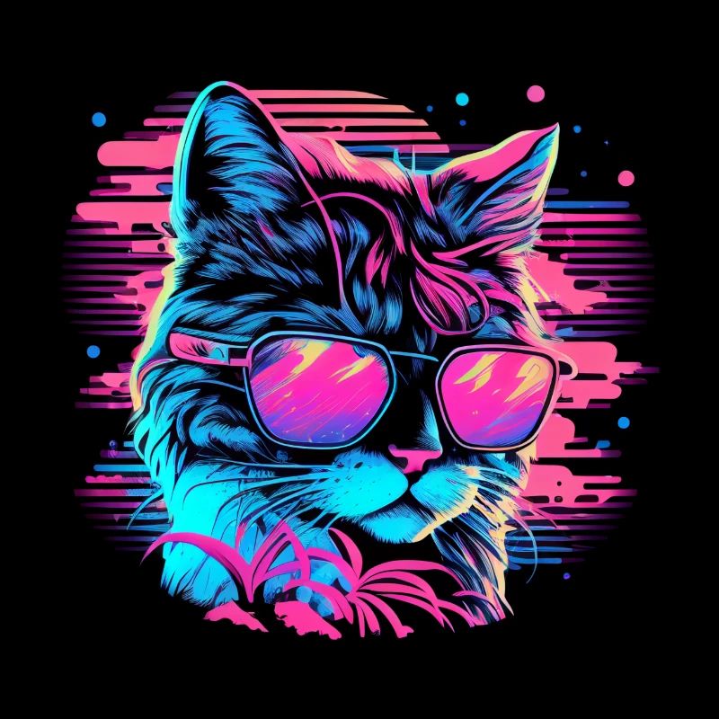 Retro Waperwave 80s Cat Color