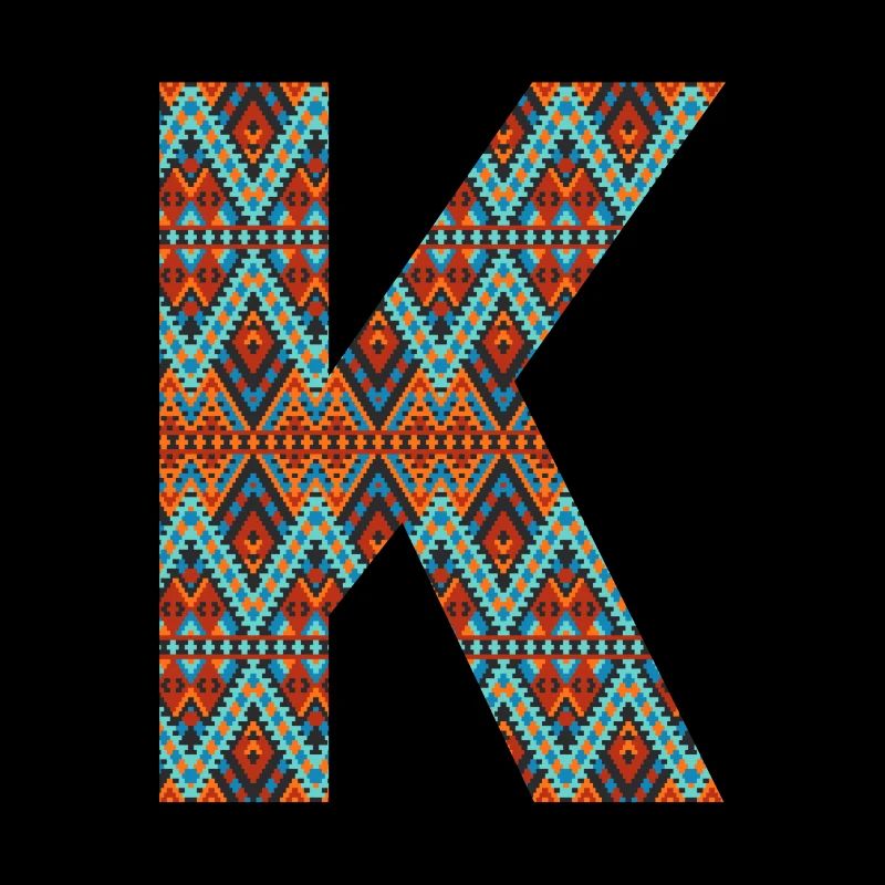 Lettre K- design boho, monogramme coloré
