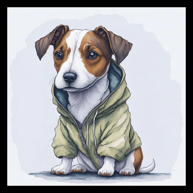 Jack Russel Terrier im Hoodie.