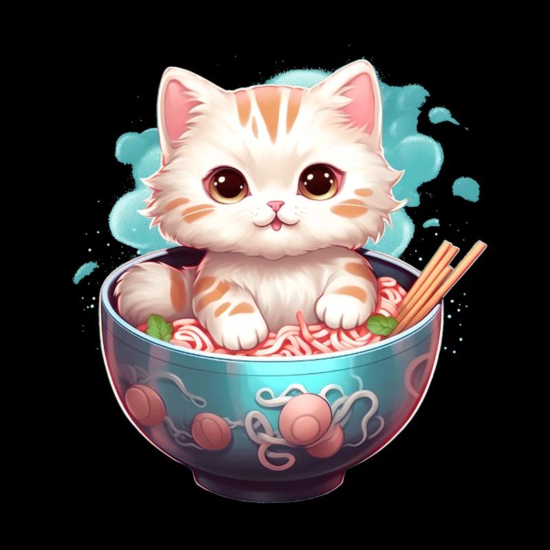 Kawaii Katze mit einer Schüssel Ramen