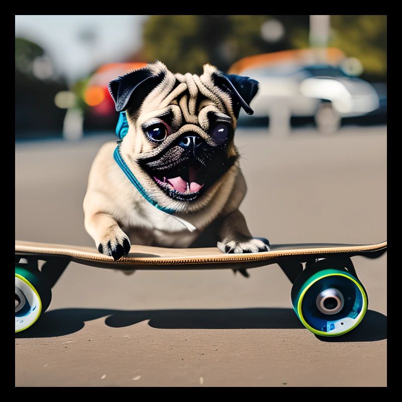 Mops auf Skateboard AICF 3