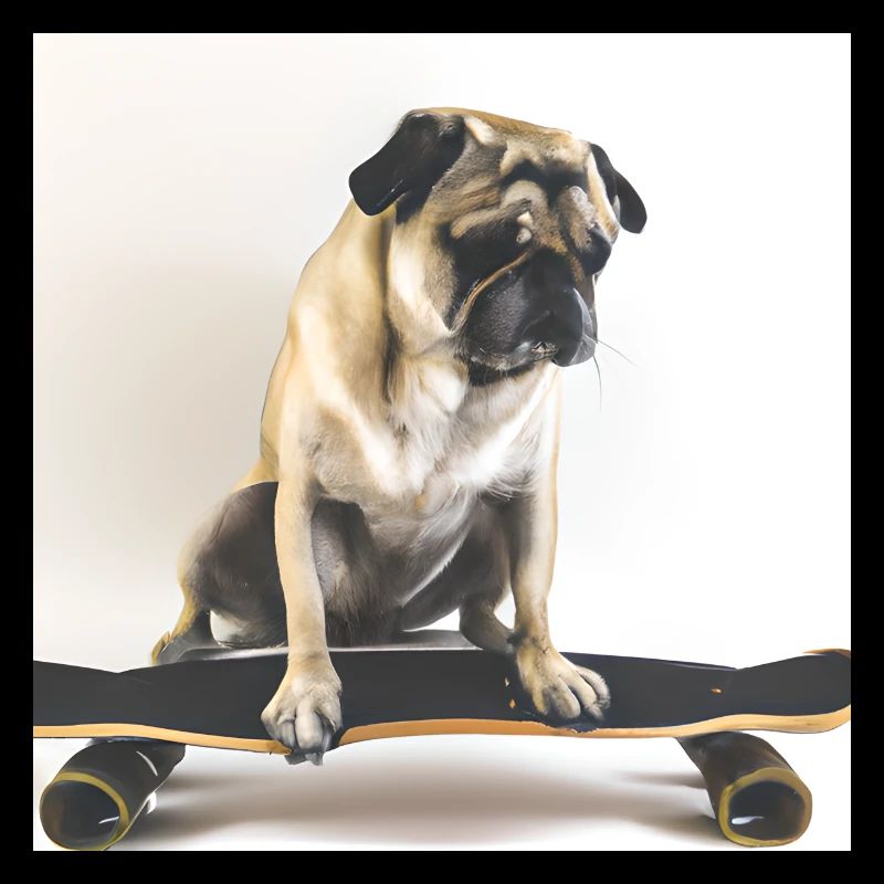 Mops auf Skateboard AICF 4
