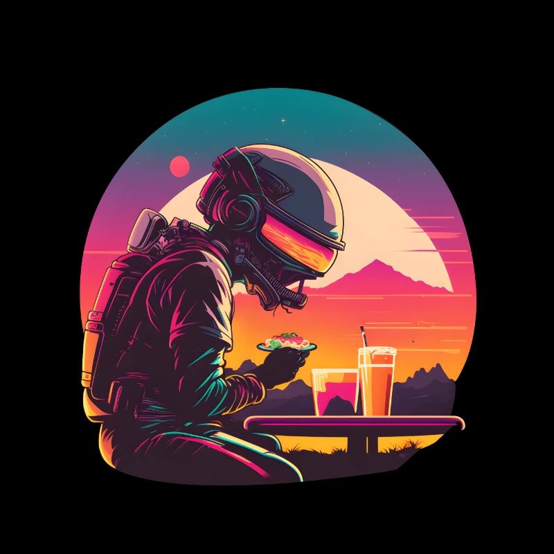 Synthwave astronaut Space dinner