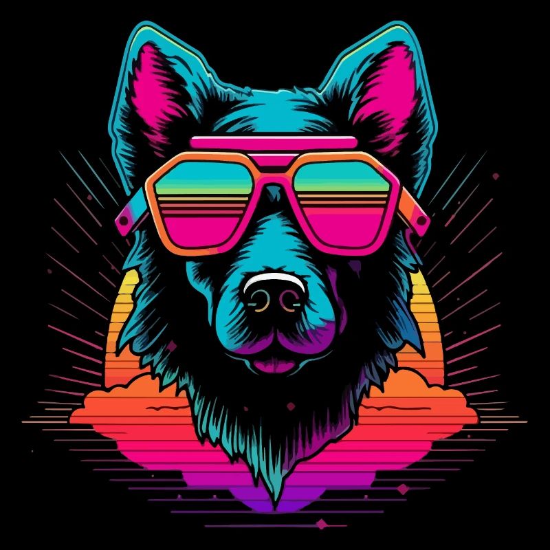 Neon Dog 80sStyle pour Noir