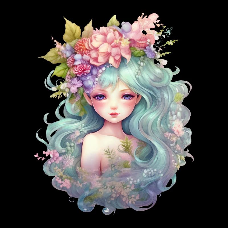 Sirène avec des fleurs dans les cheveux, Summer, Mermaid