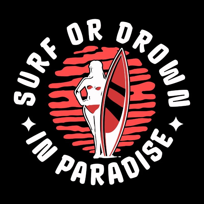 Retro Surfing Mädchen Surfen oder Ertrinken Sonnenuntergang