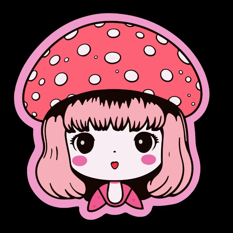 Cute anime girl with toadstool hat in pink
