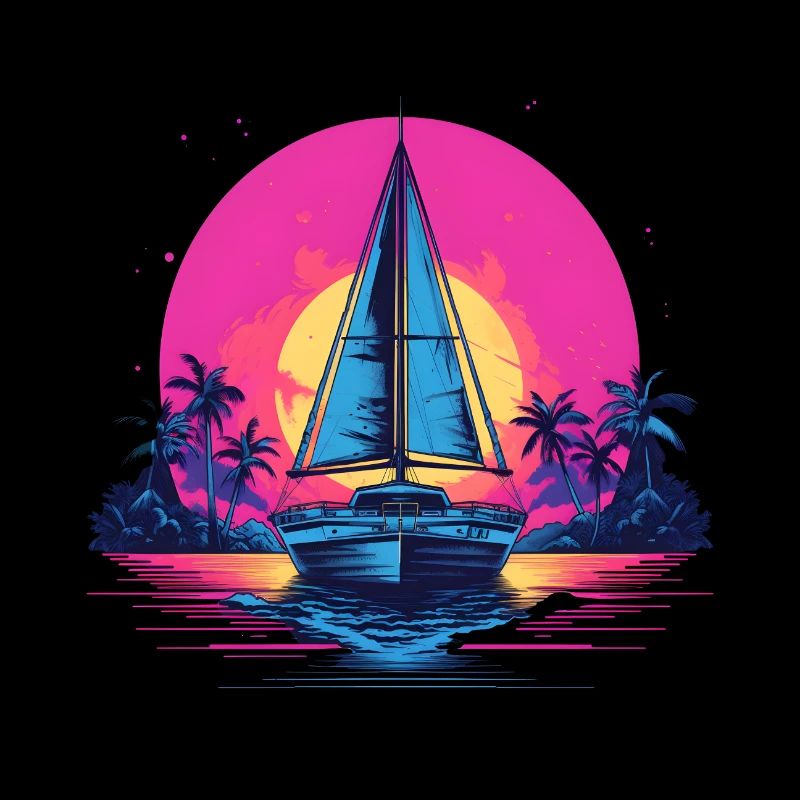 Synthwave Yacht coucher de soleil