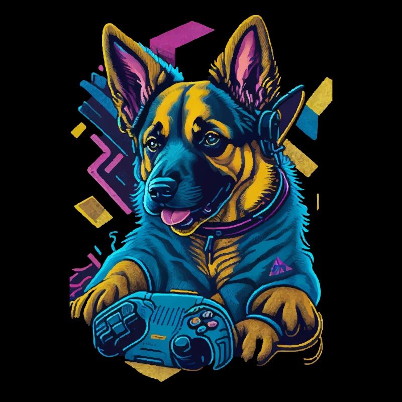 Deutscher Schäferhundwelpe spielt mit Gamecontroll