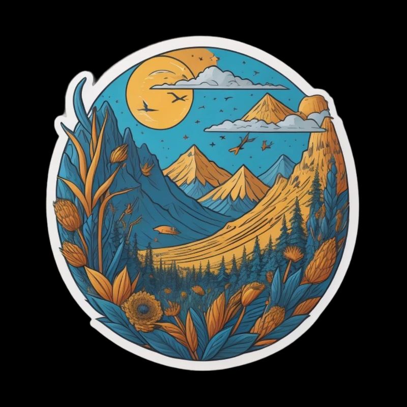 nice summer view with sun, trees, and mountains