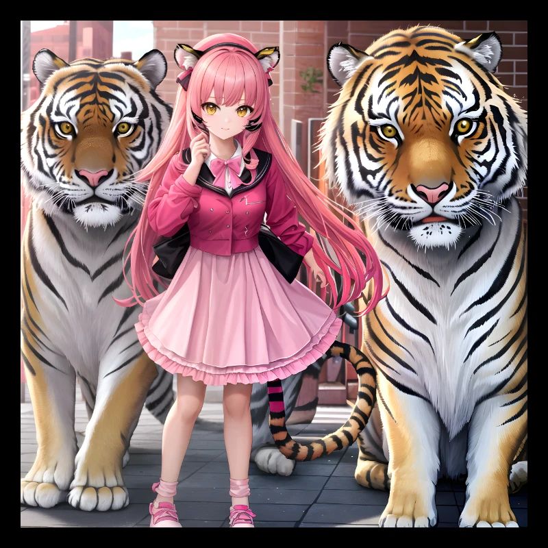 Mädchen mit zwei Anime-Tigern