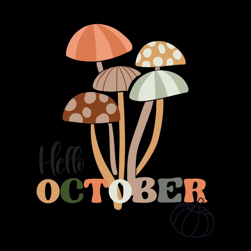 Hello October Autumn Fall Retro Mushroom Aesthetic