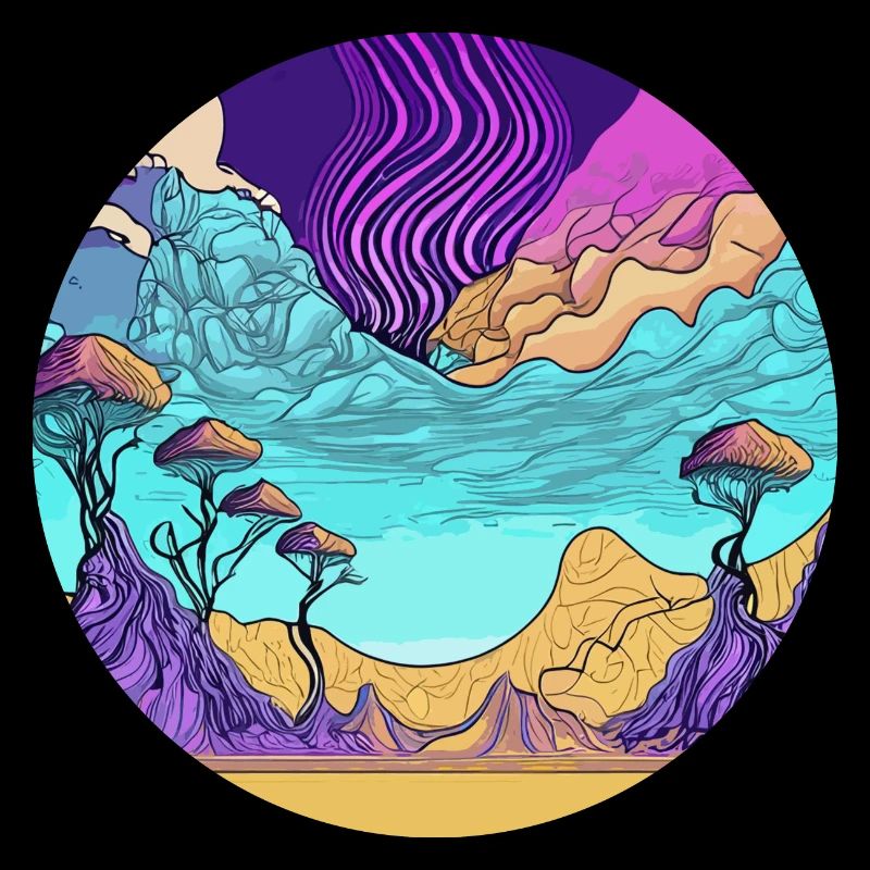 Psychedelischer Himmel über Wüste und Tal