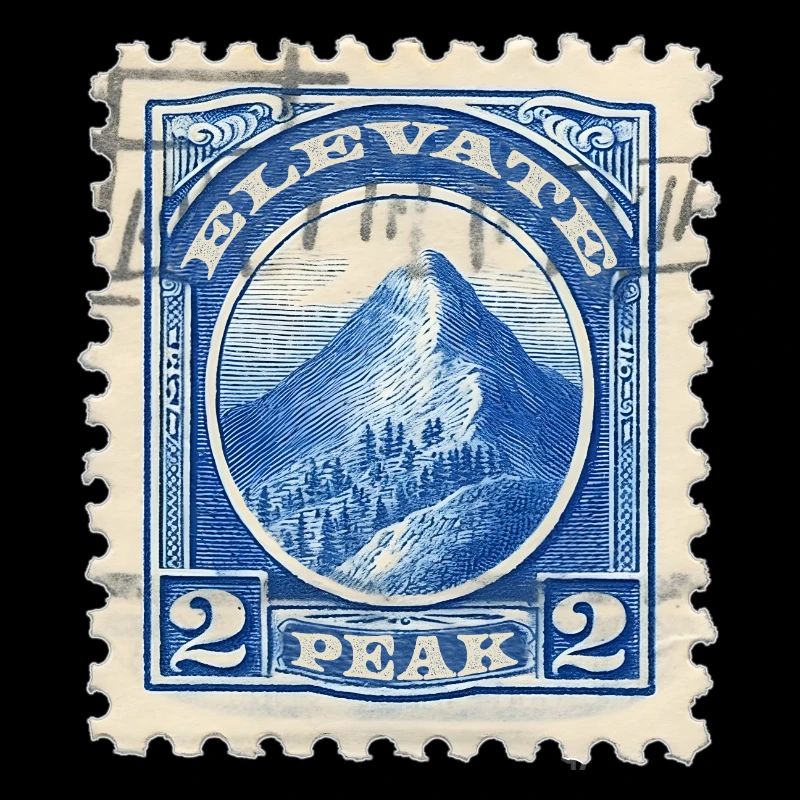 Elevation stamp: The peaks in blue