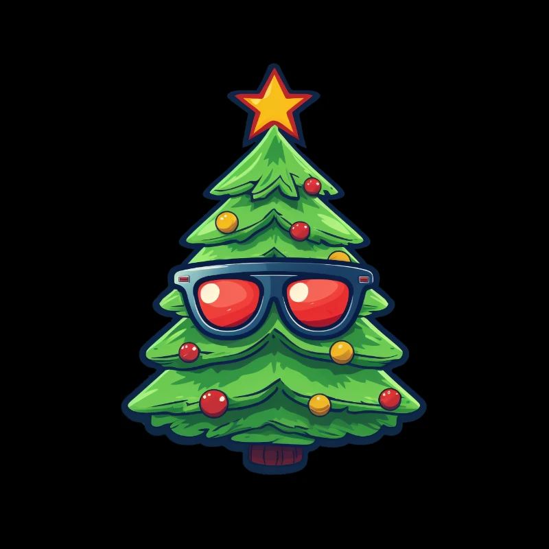 Funny Christmas Tree with Hat Logo Design- Coo