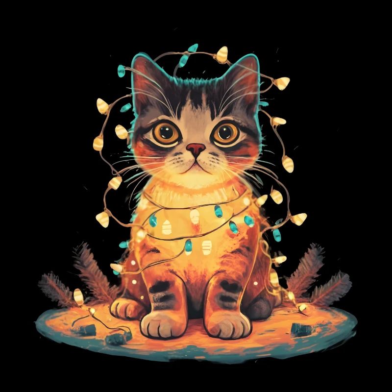 Katze mit Lichterkette