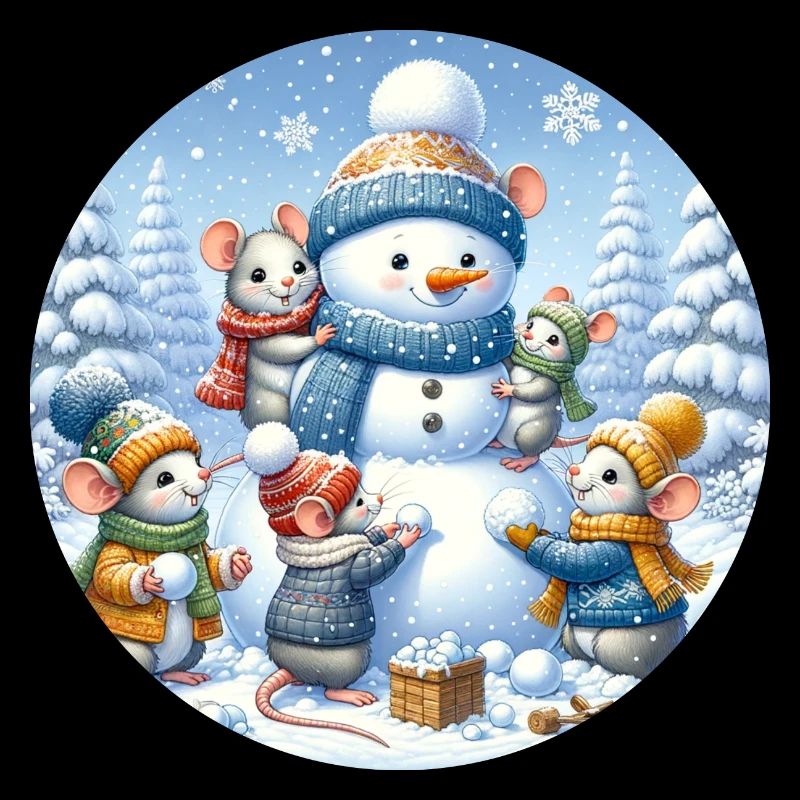 Mäuse bauen Schneemann