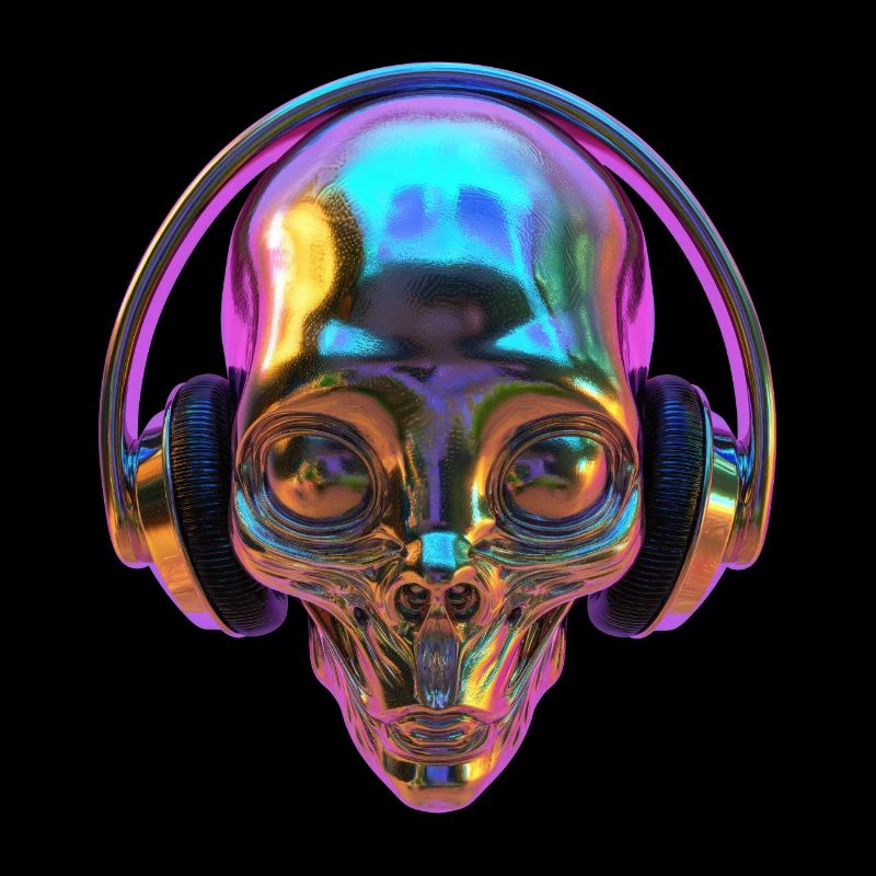 Chromatischer Alien-Kopf mit Kopfhörern