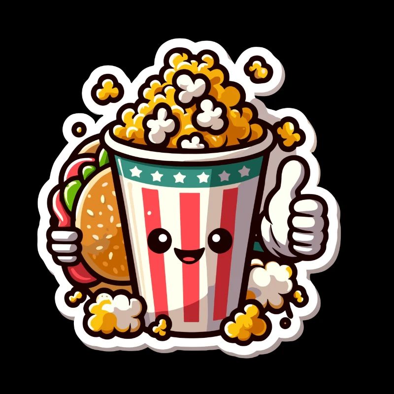Happy Popcorn & Burger Sticker Design