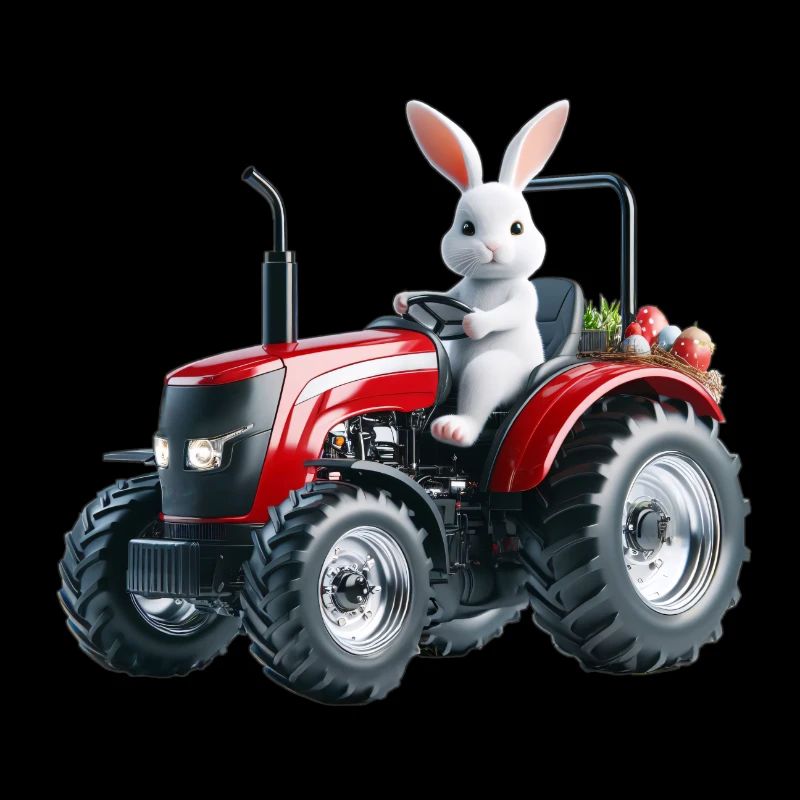 Easter bunny on red tractor