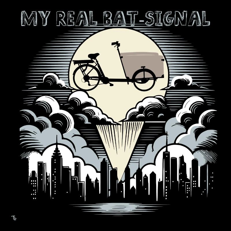 Vélo cargo dans le style Bat-Signal, vélo cargo