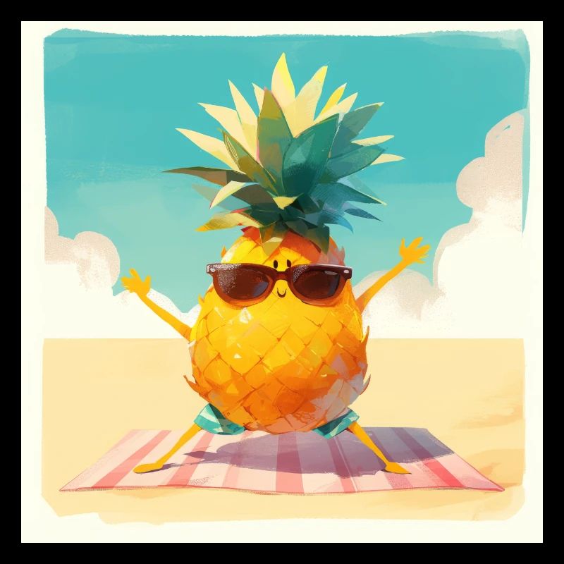 Drôle d’ananas faisant de l’exercice sur la plage