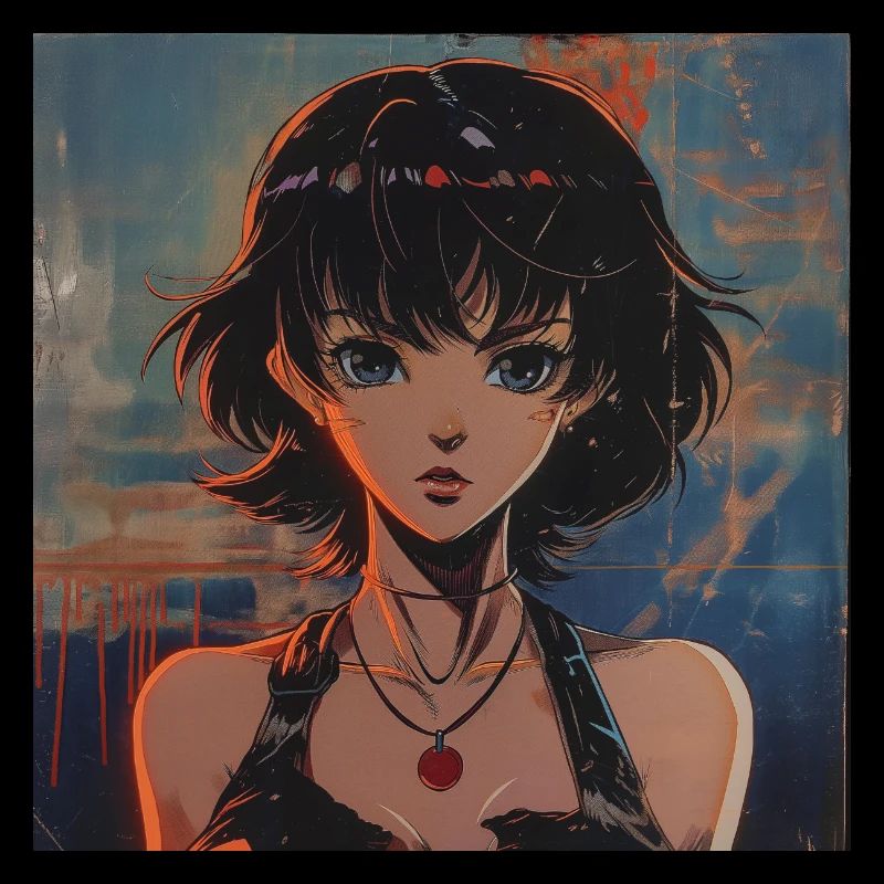 80er Jahre Anime Mädchen beruhigender hochwertiger Modedruck