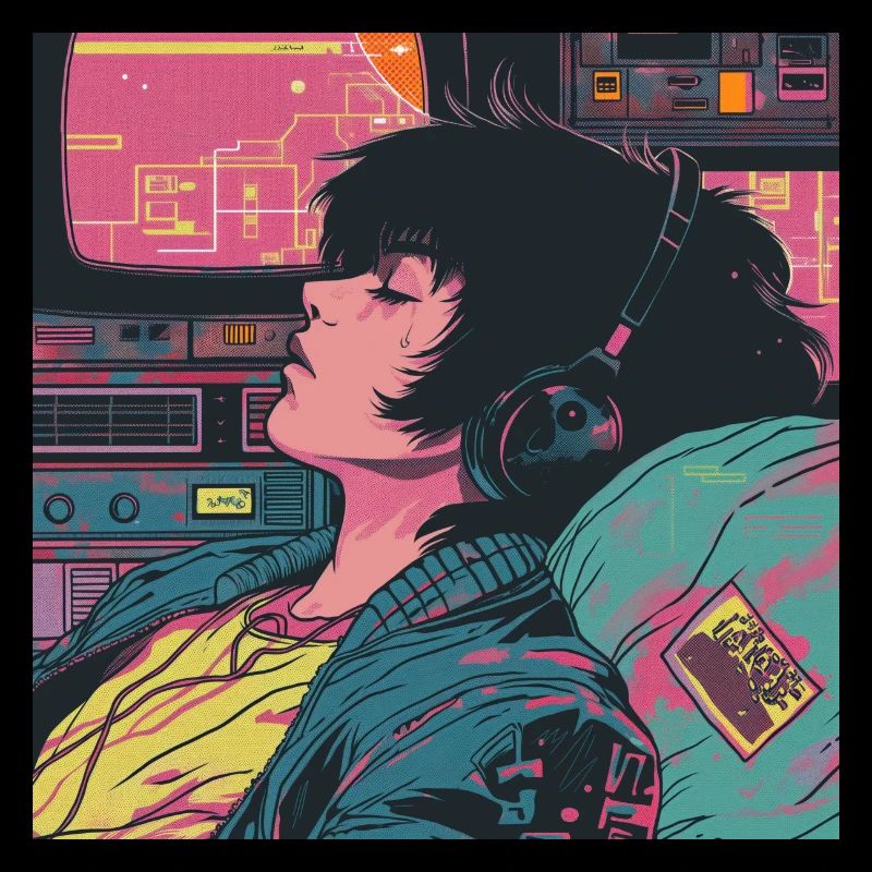 Années 80 Anime Guy Calmant Impression de mode de haute qualité