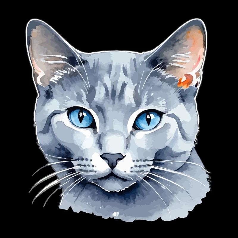 Chat bleu russe Aquarelle