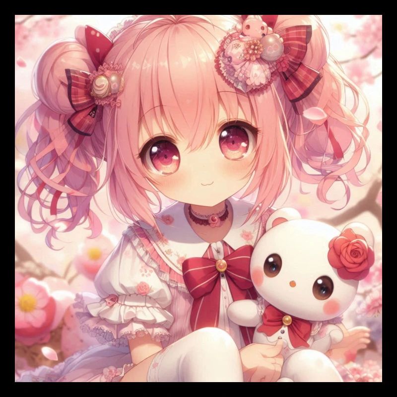 Kleines Mädchen mit ihrer japanischen Anime-Puppe