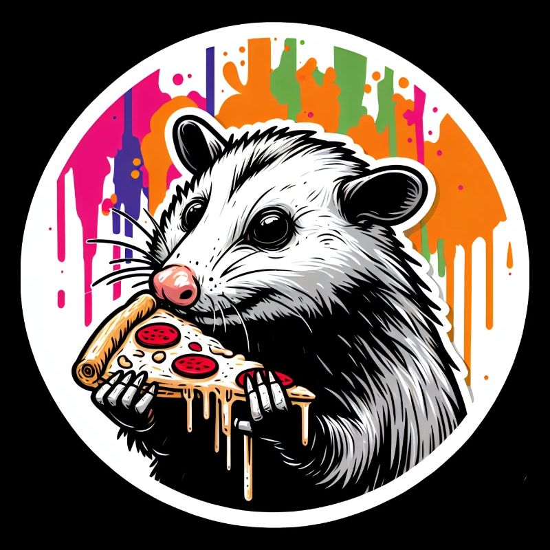 Opossum Eats Slice Pizza Colorful Splash Circle