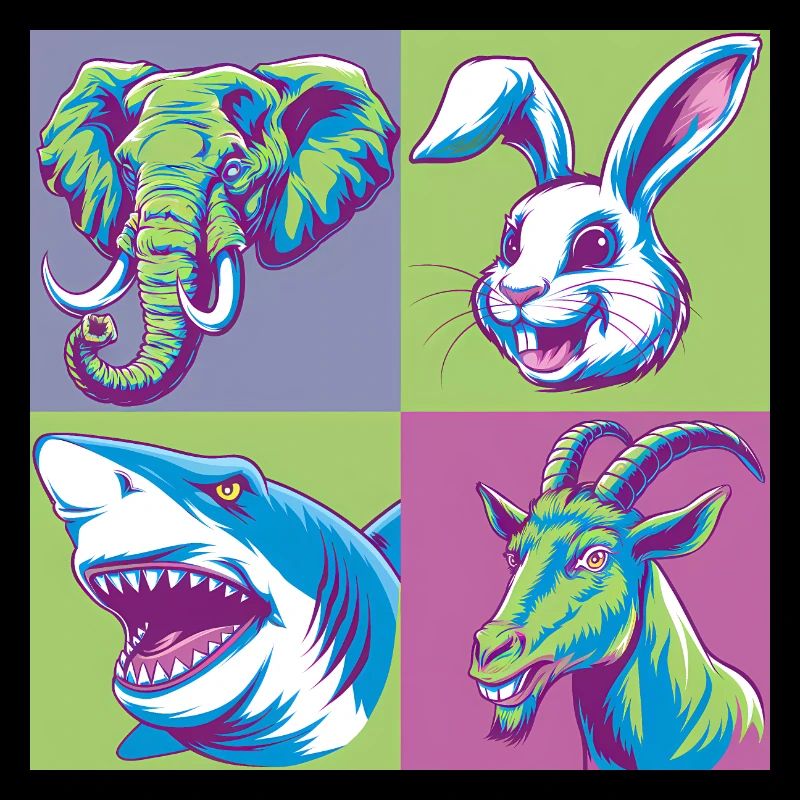 Pop Art éléphant chèvre lapin requin coloré