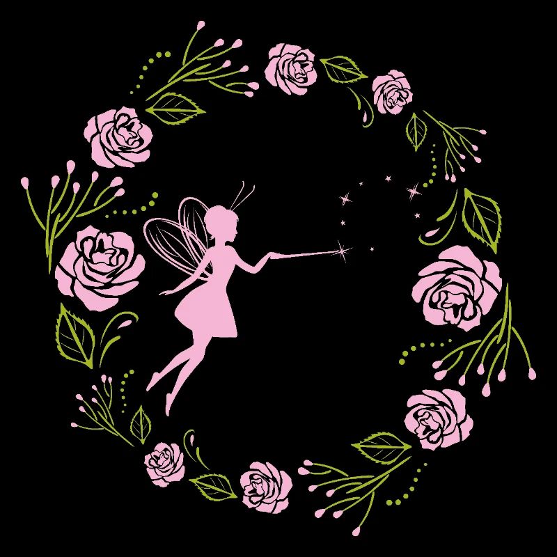 Dekorativer Blumenkranz mit rosa Rosen und Fee