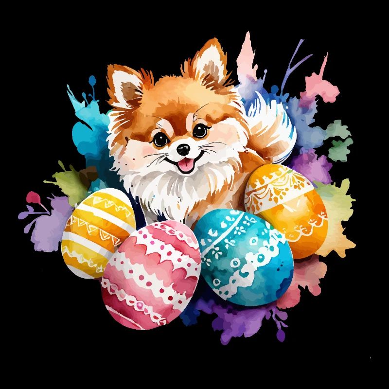 Zwergspitz Pomeranian Ostern Wasserfarben
