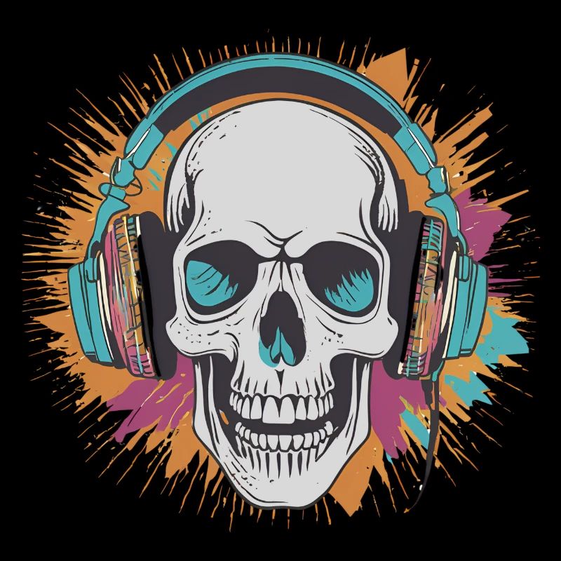Totenkopf mit Kopfhörern