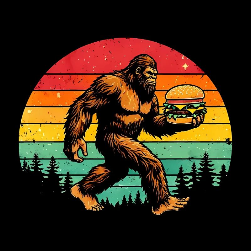 Bigfoot Cheeseburger Hamburger Burger Retro Sonne