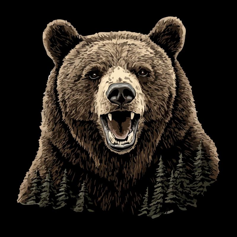 Roaring bear with forest texture in fur.