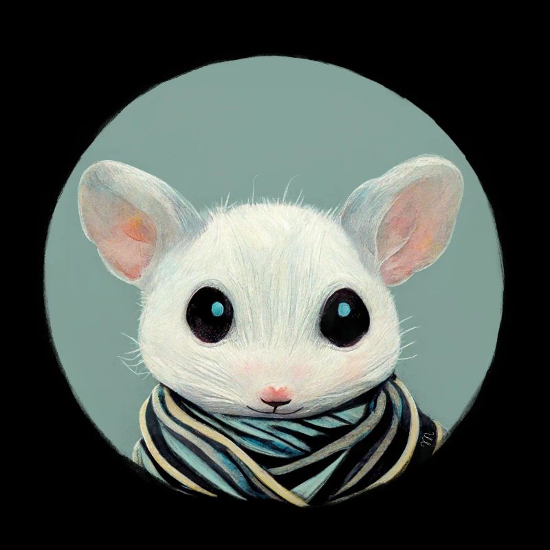 Small white mouse with scarf in a circle